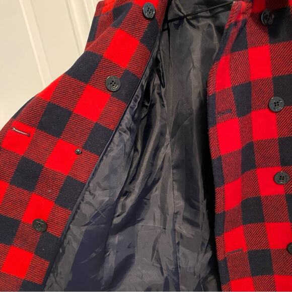 J. Crew Red Navy Blue Buffalo Plaid Wool Coat Jacket Small - Picture 7 of 13